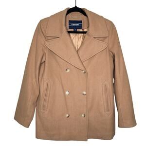 Lands' End Camel Wool Blend Double Breasted Pea Coat Size 6 or Medium